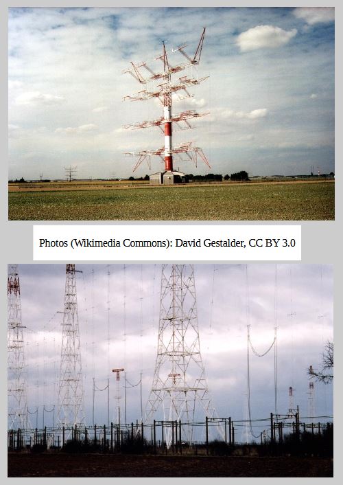 Two shortwave antenna types at Saint-Aoustrille near Issoudun, central France